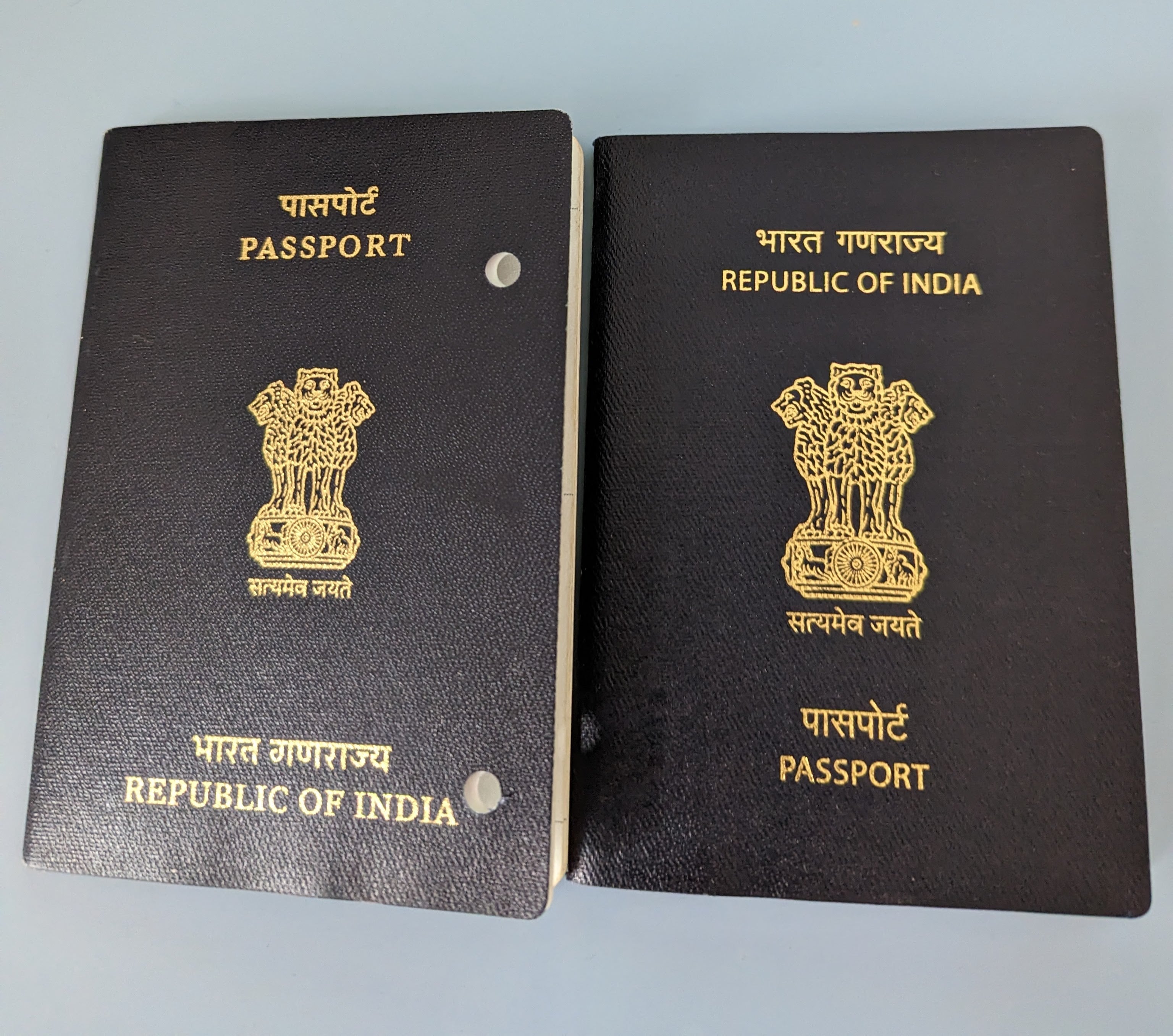 My old Indian passport on left and new one on the right